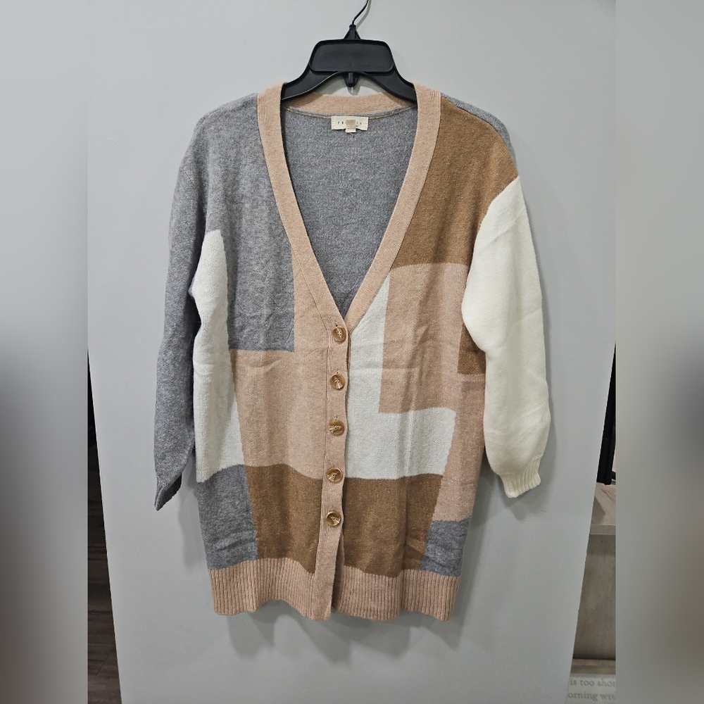NWOT Womens Promesa Boyfriend Cardigan Colorblock Small